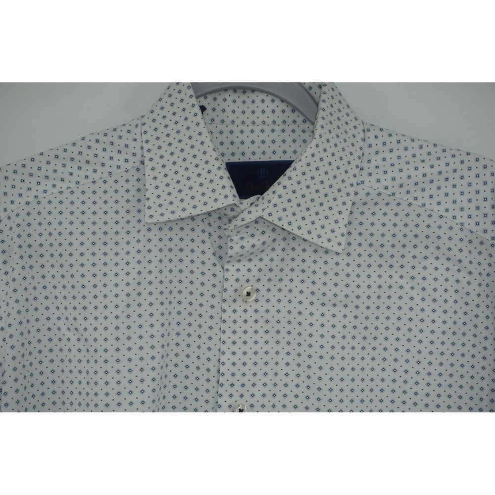 David Donahue Dress Shirt White Geometric Slim Fit Long Sleeve Men's 16 32/33
